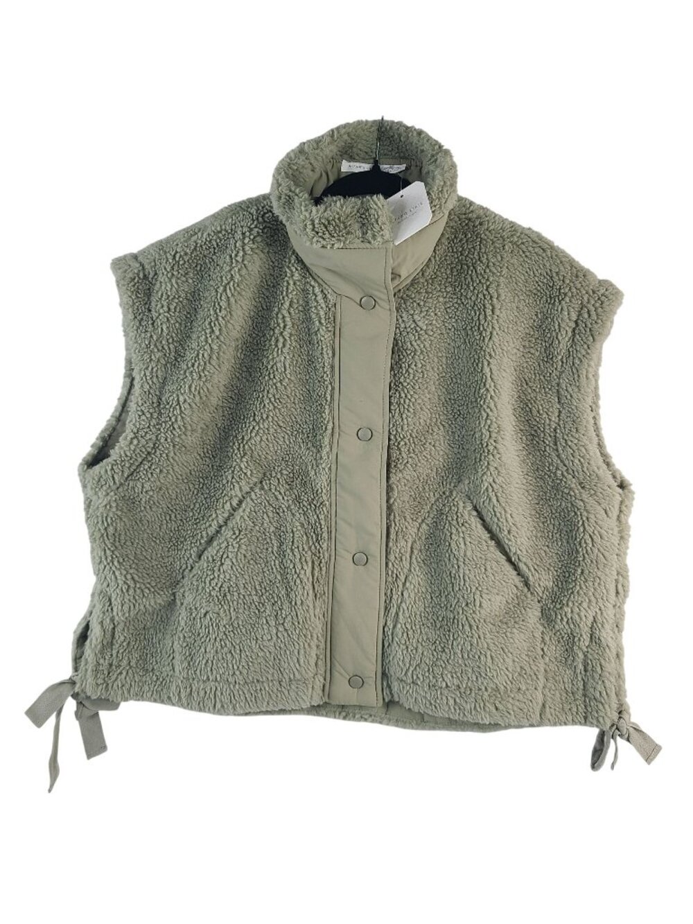 NEW Altar'd State Mylah Sage Green Sherpa Vest Sz S High Neck Adjustable Sides